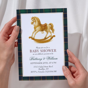 Invitation Baby shower À Cheval Rocheux Élégant Tartan Plaid