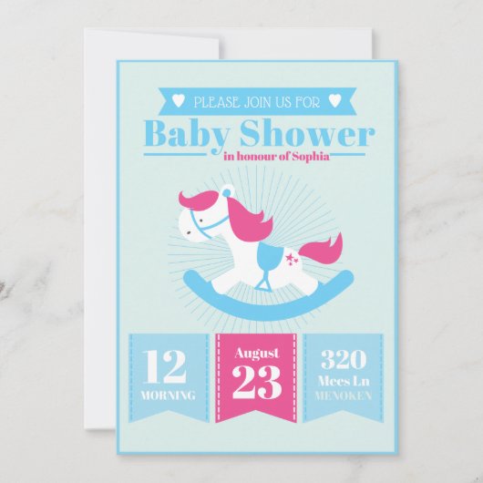 Invitation Baby shower à cheval rocheux mignon (Devant)