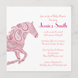 Invitation Baby shower à cheval rose Paisley