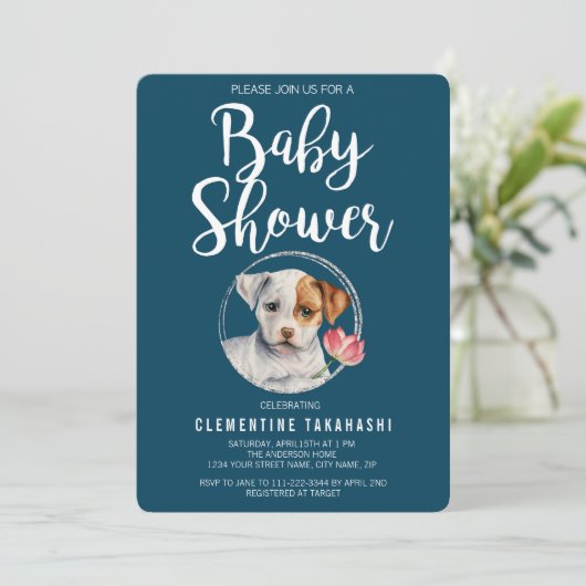 Invitation Baby shower à chiot (Debout devant)