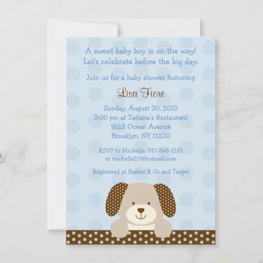 Invitation Baby shower à chiot bleu (Devant)