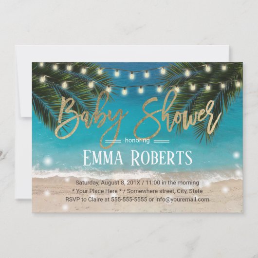 Invitation Baby shower à cordes de plage tropicale (Devant)