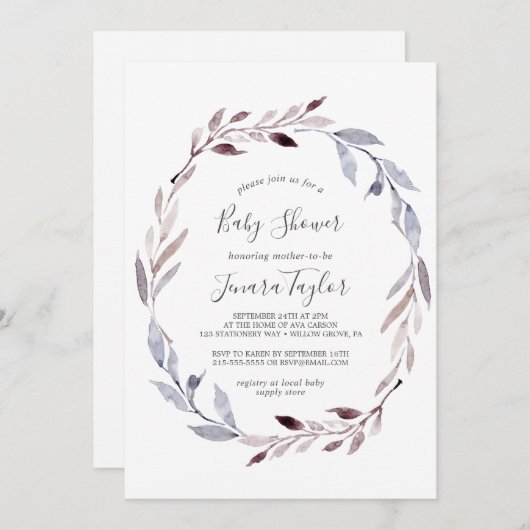 Invitation Baby shower à couronne d'hiver (Devant / Derrière)