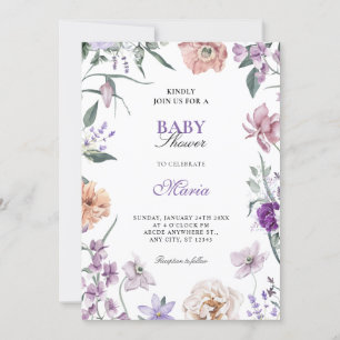 Invitation Baby shower à couronnes florales violettes