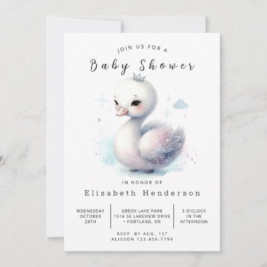 Invitation Baby shower à cygne chic et imprimable (Devant)