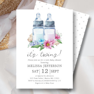Invitation Baby shower à deux bouteilles de lait f
