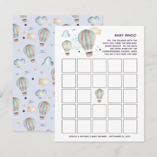 Invitation Baby shower à eau chaude à air chaud Bingo (Devant / Derrière)