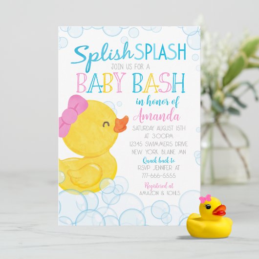 Invitation Baby shower à éclaboussure de canard en caoutchouc