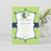 Invitation Baby shower à éléphant Blue & Lime Polka Dot (Debout devant)
