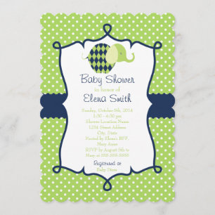 Invitation Baby shower à éléphant Blue & Lime Polka Dot