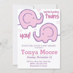 Invitation Baby shower à éléphant jumeaux (filles)