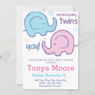 Invitation Baby shower à éléphant jumeaux (fratern