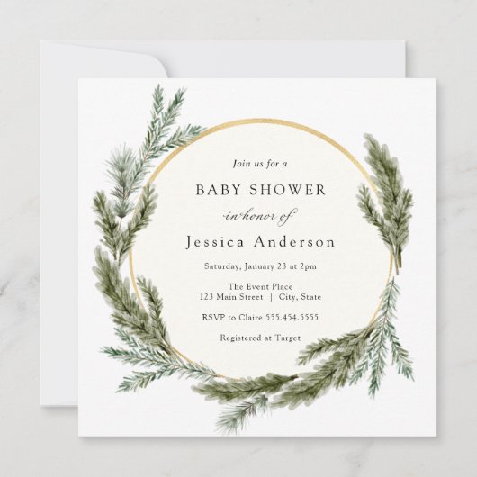 Invitation Baby shower À feuillage persistant de p (Devant)