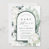 Invitation Baby shower à feuillage persistant et Fleurs de co (Devant)