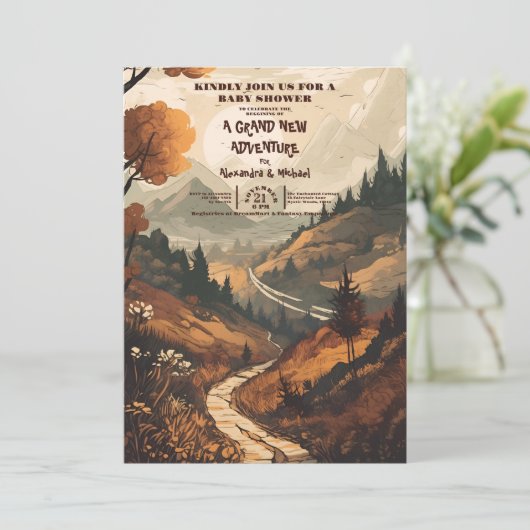 Invitation Baby shower À feuillage persistant Rustic Mountain (Debout devant)