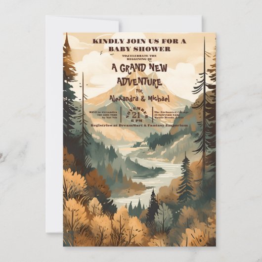 Invitation Baby shower À feuillage persistant Rustic Mountain (Devant)