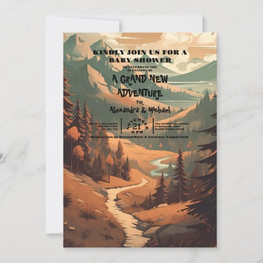 Invitation Baby shower À feuillage persistant Rustic Mountain (Devant)