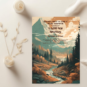 Invitation Baby shower À feuillage persistant Rustic Mountain