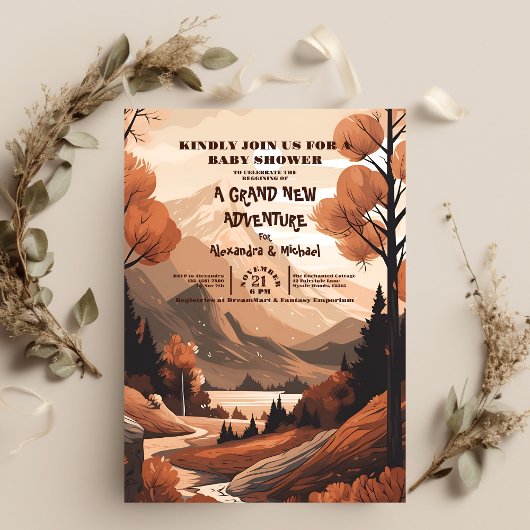 Invitation Baby shower À feuillage persistant Rustic Mountain