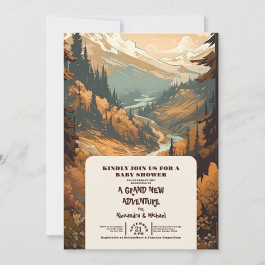Invitation Baby shower À feuillage persistant Rustic Mountain (Devant)