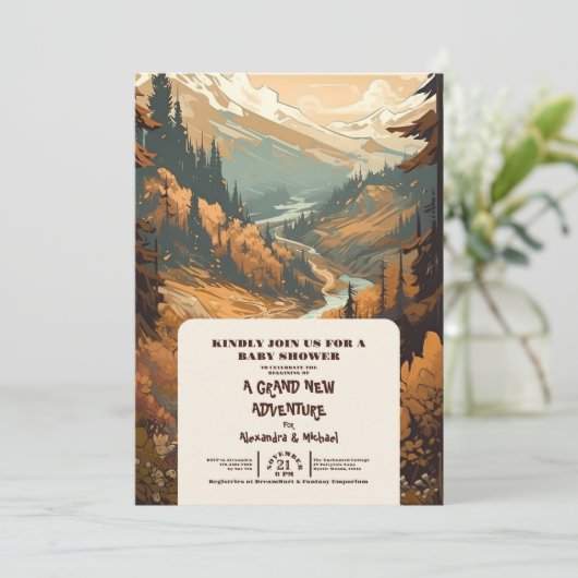 Invitation Baby shower À feuillage persistant Rustic Mountain (Debout devant)