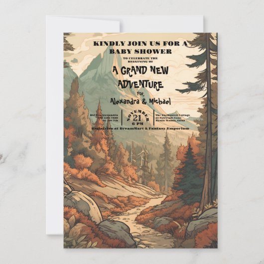 Invitation Baby shower À feuillage persistant Rustic Mountain (Devant)