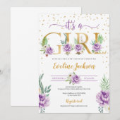 Invitation baby shower à feuilles florales et dorées (Devant / Derrière)