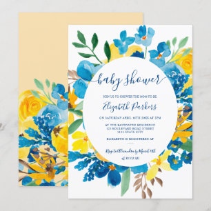 Invitation baby shower à fleurs bleues de tournesol