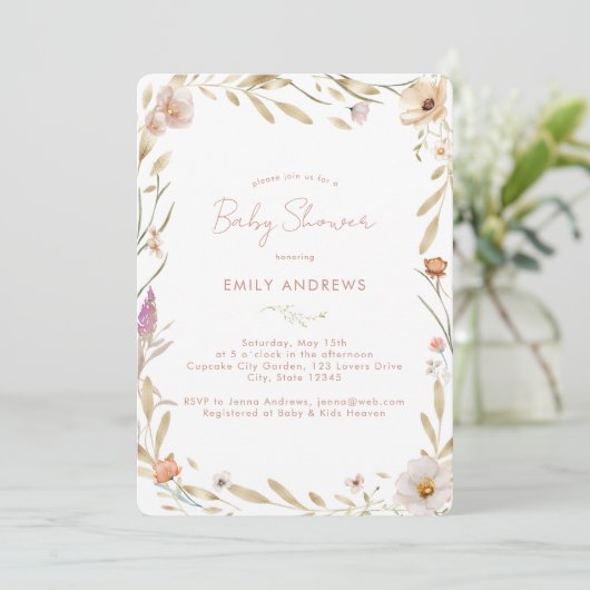 Invitation Baby shower à fleurs Boho (Debout devant)
