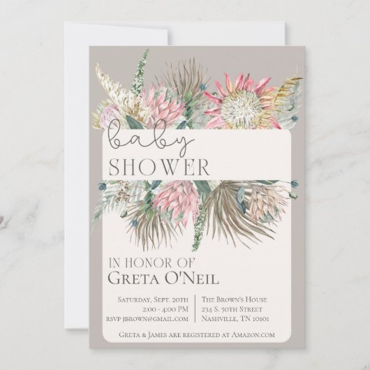 Invitation Baby shower à fleurs Boho (Devant)