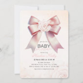 Invitation Baby shower à fleurs de Bow rose (Devant)