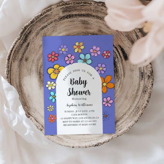 Invitation Baby shower à fleurs de Whimsical - Pêche & Pastel