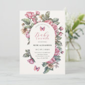 Invitation Baby shower à fleurs rose rose (Debout devant)