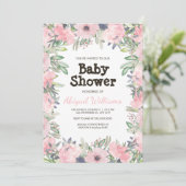 Invitation Baby shower à fleurs rose verdoyant (Debout devant)