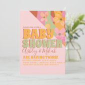Invitation Baby shower à fleurs Super Hippie rétro (Debout devant)