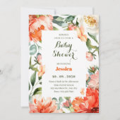 Invitation Baby shower à fleurs vert orange (Devant)