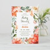 Invitation Baby shower à fleurs vert orange (Debout devant)