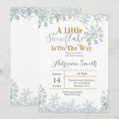 Invitation Baby shower à flocons d'argent blanc (Devant / Derrière)