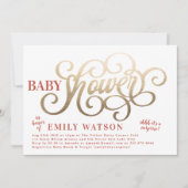 Invitation Baby shower à huile d'or rustique blanc clair (Devant)