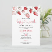 Invitation Baby shower à la fraise - Photo QR Code (Debout devant)