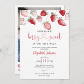 Invitation Baby shower à la fraise - Photo QR Code (Devant / Derrière)