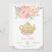 Invitation Baby shower à la menthe rose Floral High Tea Party (Devant)
