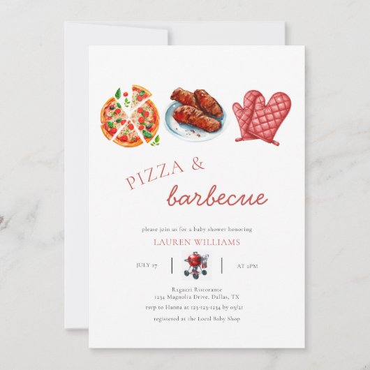 Invitation baby shower à la sauce pizza bbq (Devant)
