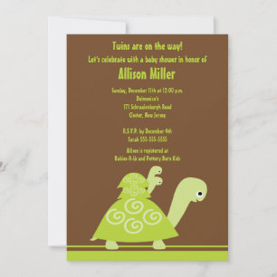 Invitation Baby shower à la tortue branchée Twins