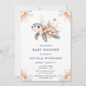 Invitation Baby shower à la tortue florale (Devant)