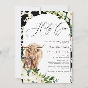 Invitation Baby shower à la vache blanche Floral Highland