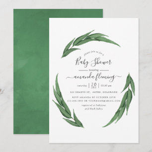 Invitation Baby Shower à la verdure à l'aquarelle