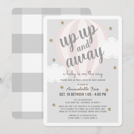 Invitation Baby shower à l'air chaud à ballon rose (Devant / Derrière)