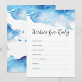 Invitation Baby shower à l'aquarelle bleu Voeux pour bébé (Devant / Derrière)