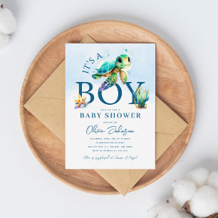 Invitation Baby Shower à l'aquarelle bleue sous la mer
